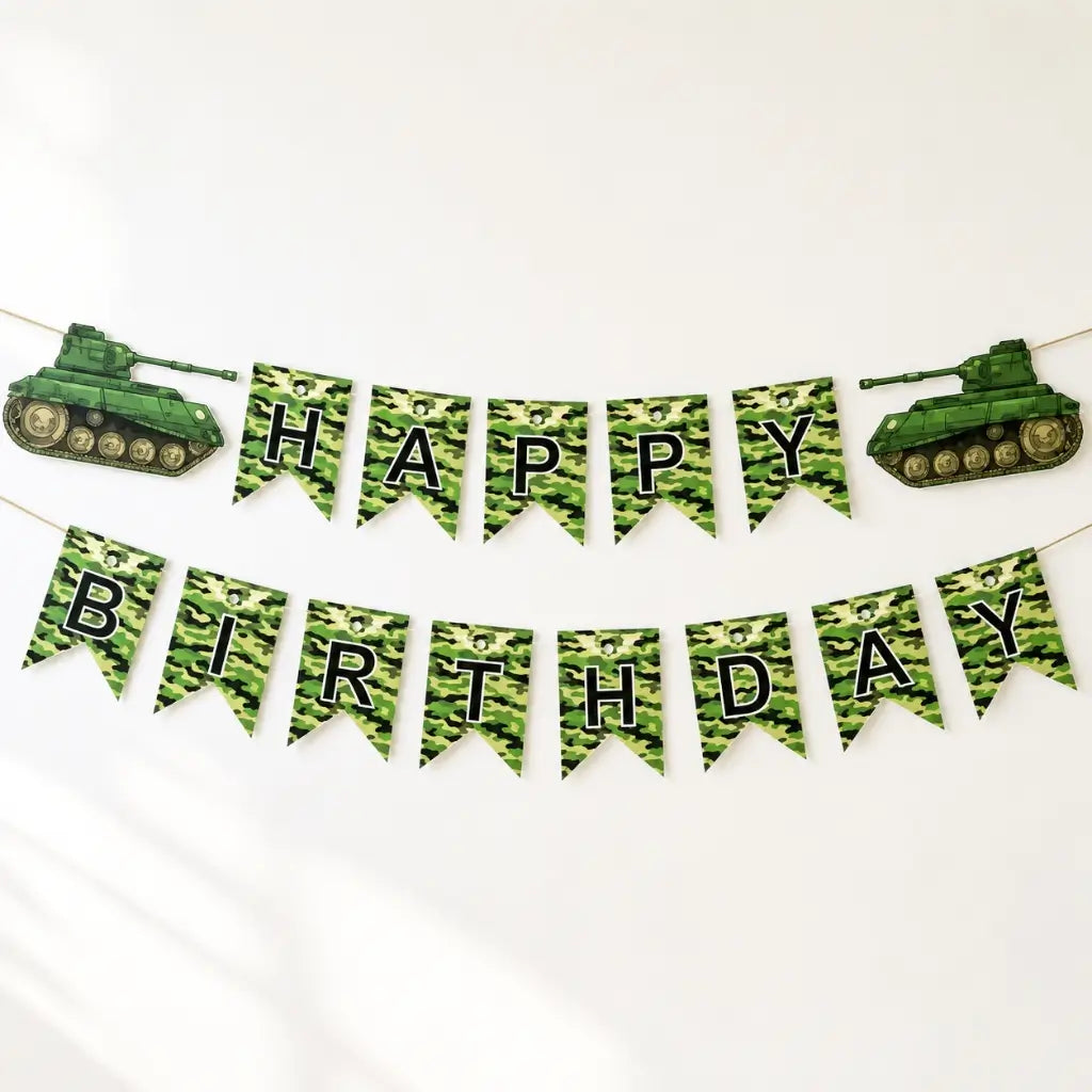 Happy Birthday Army Tank Paper Banner