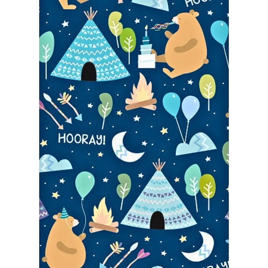 Camping wrapping paper with bears and teepees