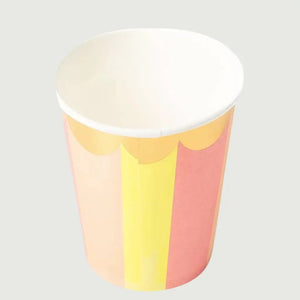 Pastel Rainbow Candy Stripe Gold Edging Paper Cups 8pk