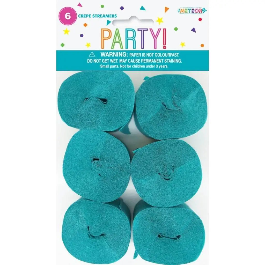 Caribbean teal crepe streamers 6 pack for tropical décor