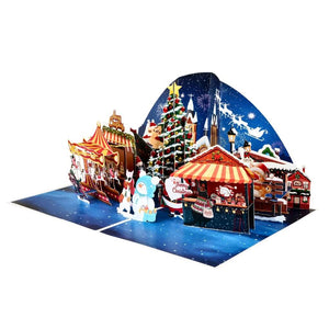 Cat World Snowy Village Winter Wonderland Amusement Park 3D Pop-Up Greeting Card
