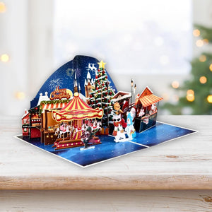 Cat World Snowy Village Winter Wonderland Amusement Park 3D Pop-Up Greeting Card