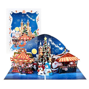 Cat World Snowy Village Winter Wonderland Amusement Park 3D Pop-Up Greeting Card