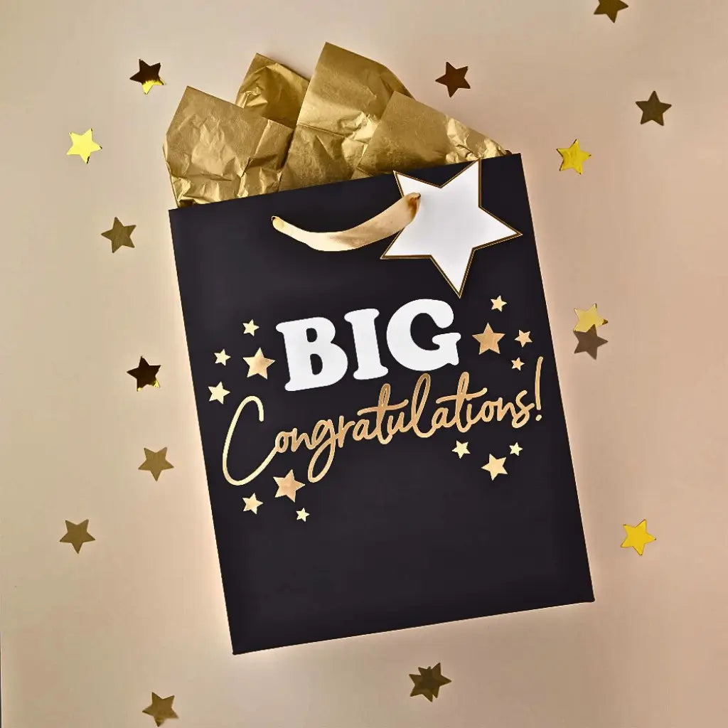 Black and gold big congratulations gift bag promotion graduation