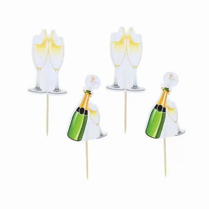 Cheers Champagne Bottle & Glass Cupcake Picks 12pk