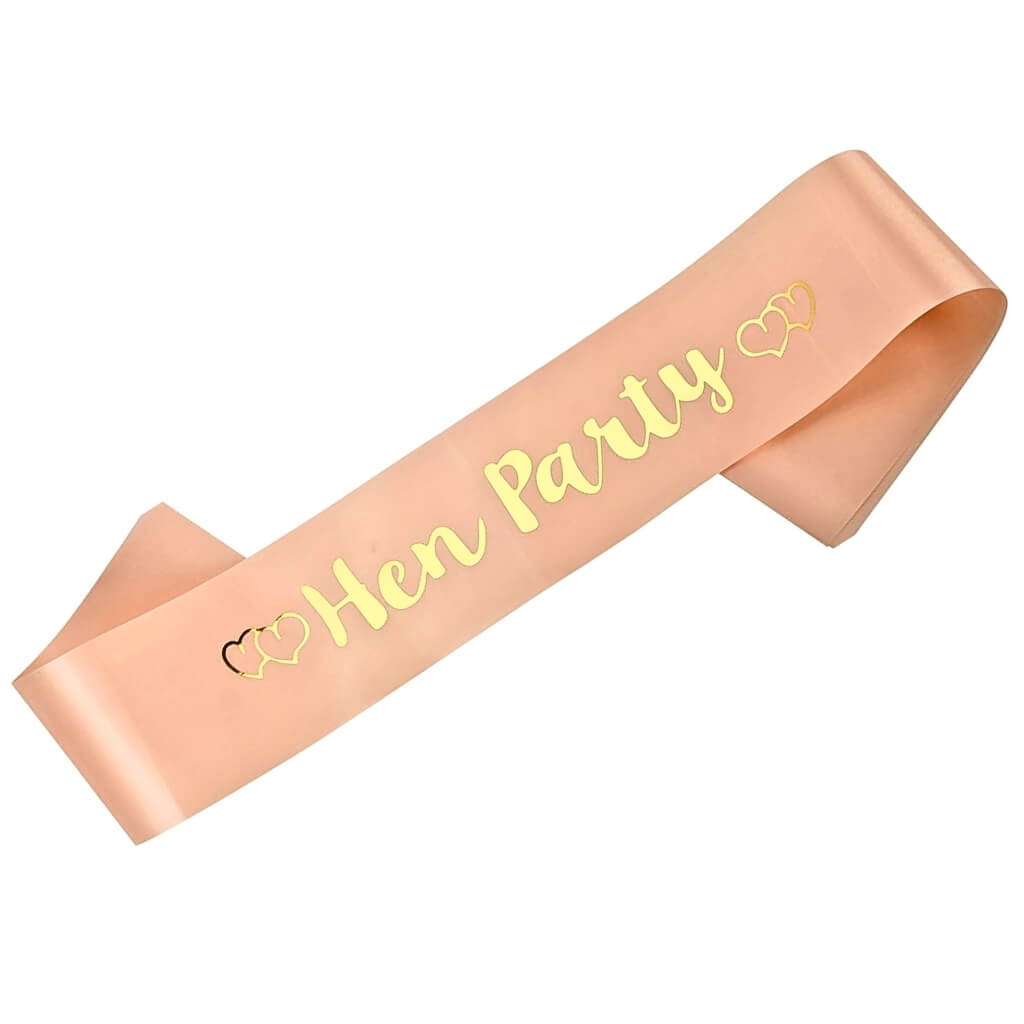 Champagne Pink 'Hen Party' with Hearts bridal shower Sash