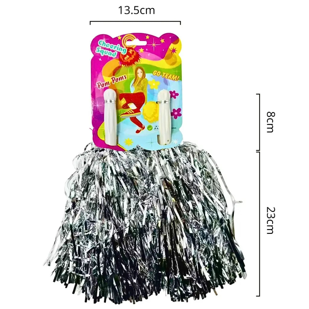 Silver pom poms for dance and sports events