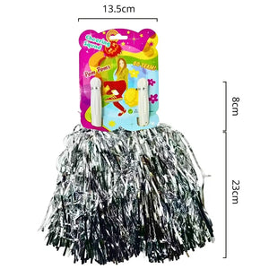 Silver pom poms for dance and sports events