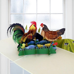 Handmade Online Party Supplies Colourful Chicken Family On A Farm 3D Pop Up Greeting Card