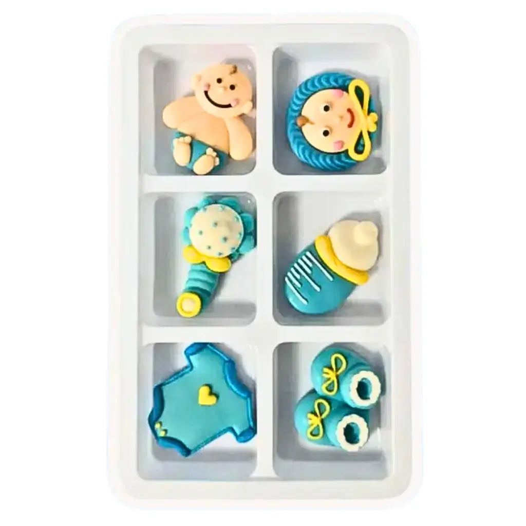 Blue Christening edible sugar decorations for cupcakes