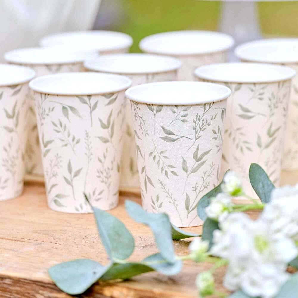 White & Green Christening Paper Cups 8pk