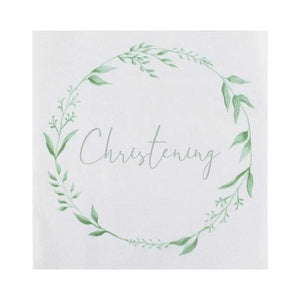 White & Green Christening Paper Napkins 16pk