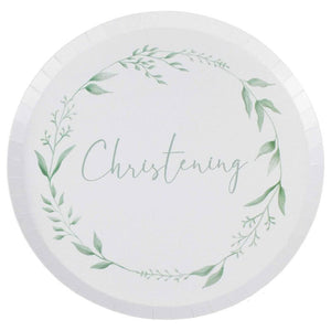 White & Green Christening Paper Plates 8pk