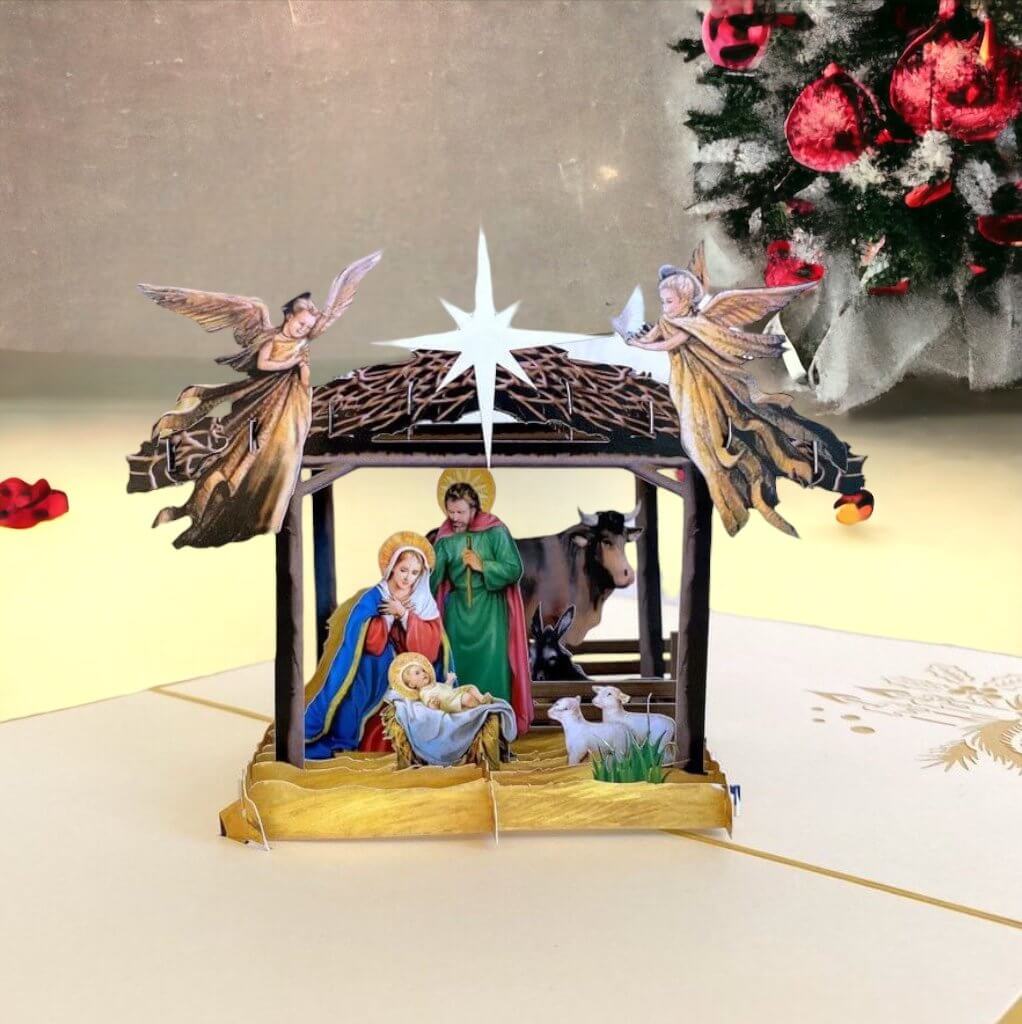 Online Party Supplies Australia A Holy Family Suede Reflections House Flag 3D Pop Up Christmas Card