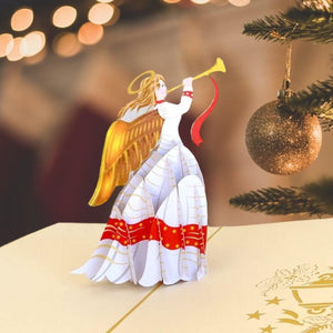 Online Party Supplies Australia Handmade Christmas Angel Blowing Trumpet Pop Up Xmas Card - Gold Cover