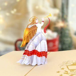 Online Party Supplies Australia Handmade Christmas Angel Blowing Trumpet Pop Up Xmas Card - Gold Cover