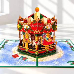Christmas carousel merry-go-round 3D pop-up greeting card