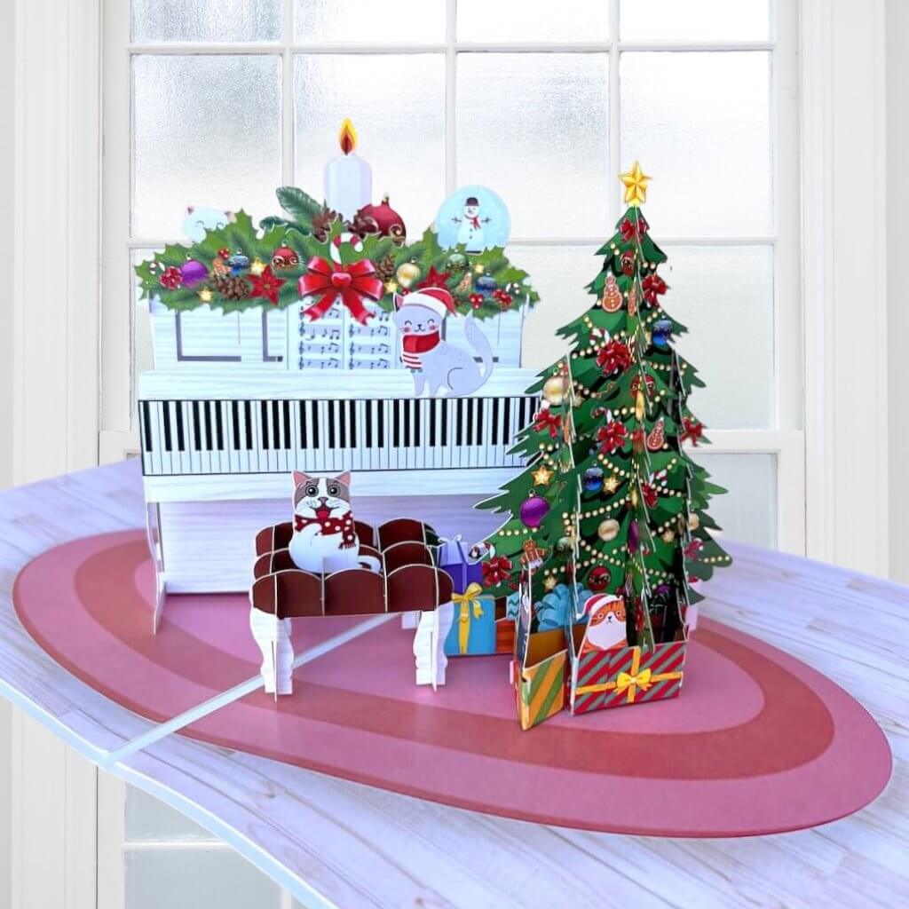 Meow Cat Christmas Party 3D Pop Up Greeting Card