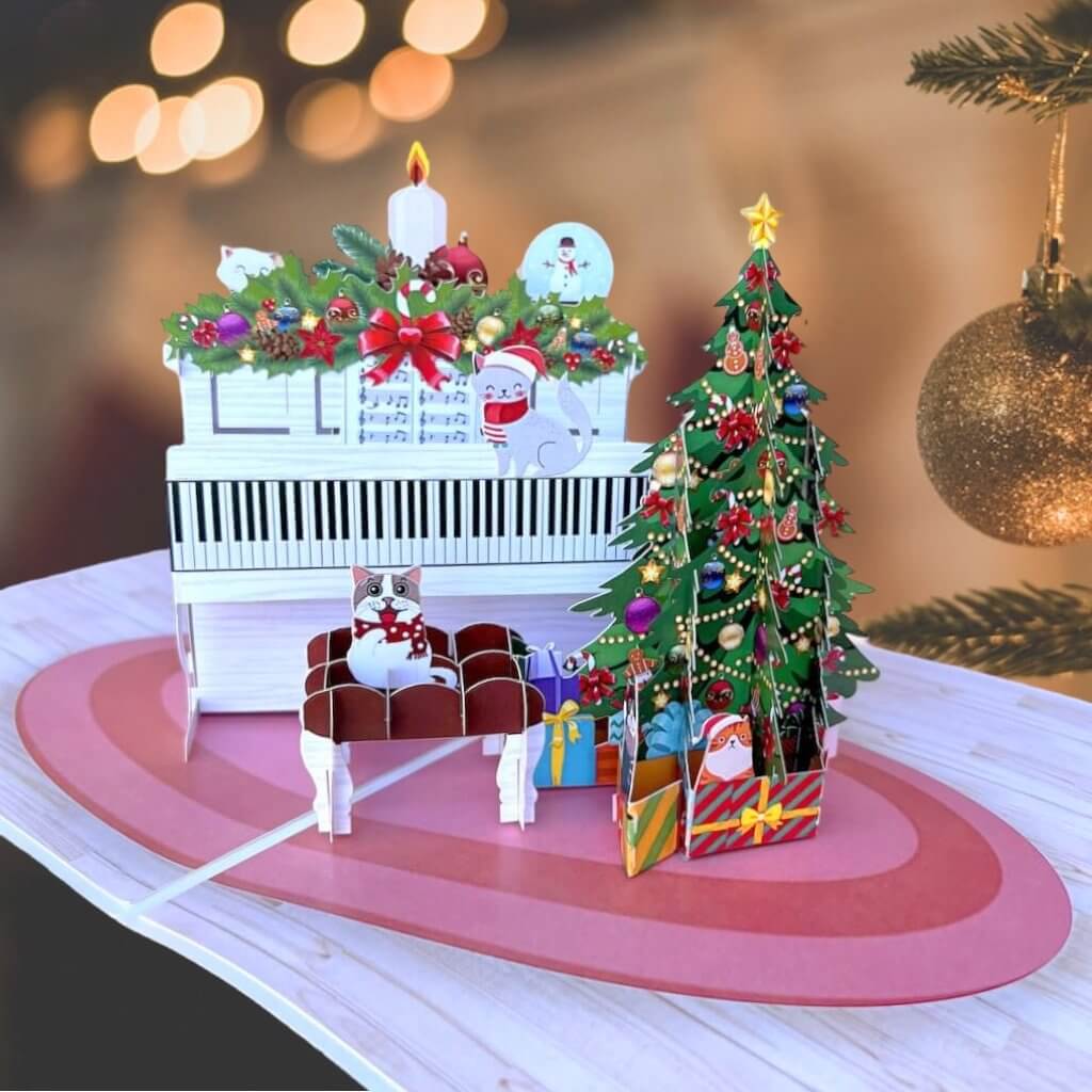 Meow Cat Christmas Party 3D Pop Up Greeting Card