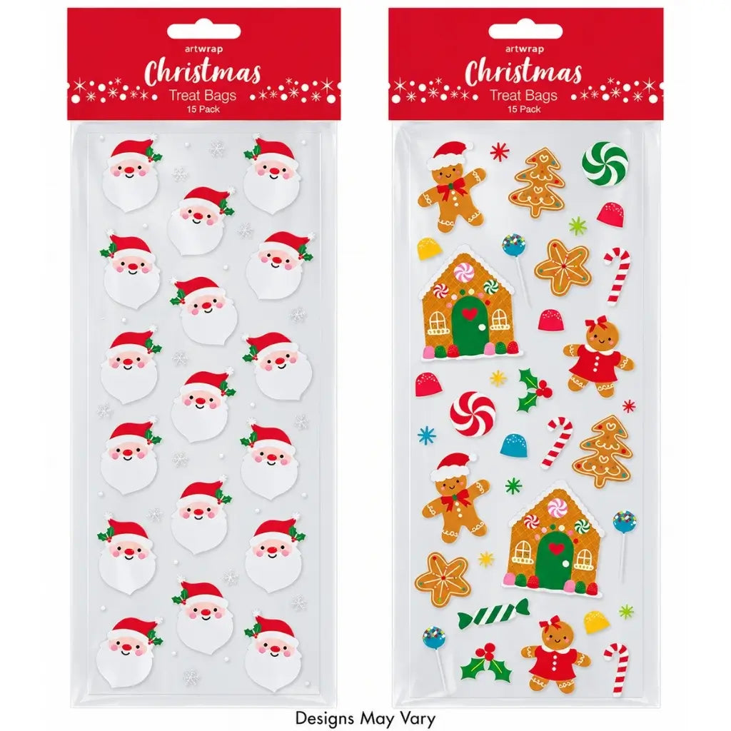 Christmas cello treat bags with ties in a 15 pack