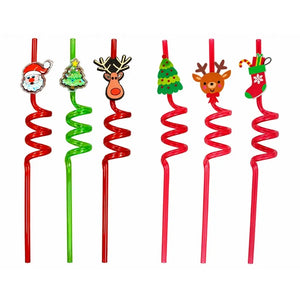 Assorted Christmas character spiral drinking straws