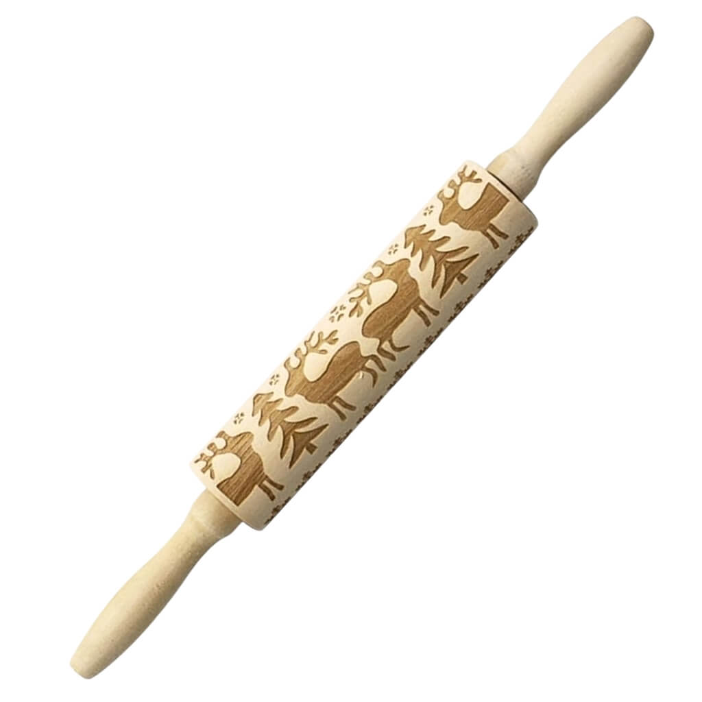 Engraved wooden rolling pin with Christmas designs 35cm baking supplies