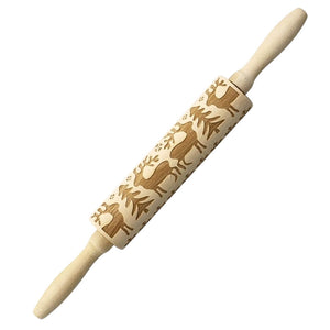 Engraved wooden rolling pin with Christmas designs 35cm baking supplies