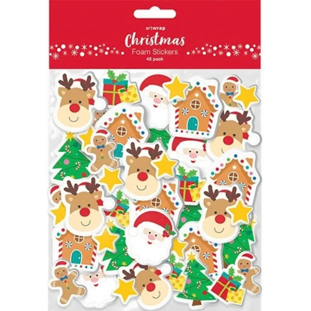 Christmas foam character stickers in a 45-piece pack