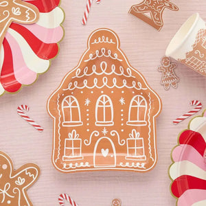 Whimsical gingerbread house paper plates for Christmas and winter gatherings