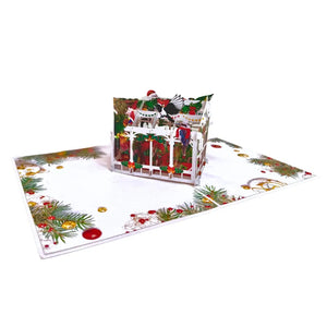 Christmas pop-up card with greenhouse and festive Aussie birds