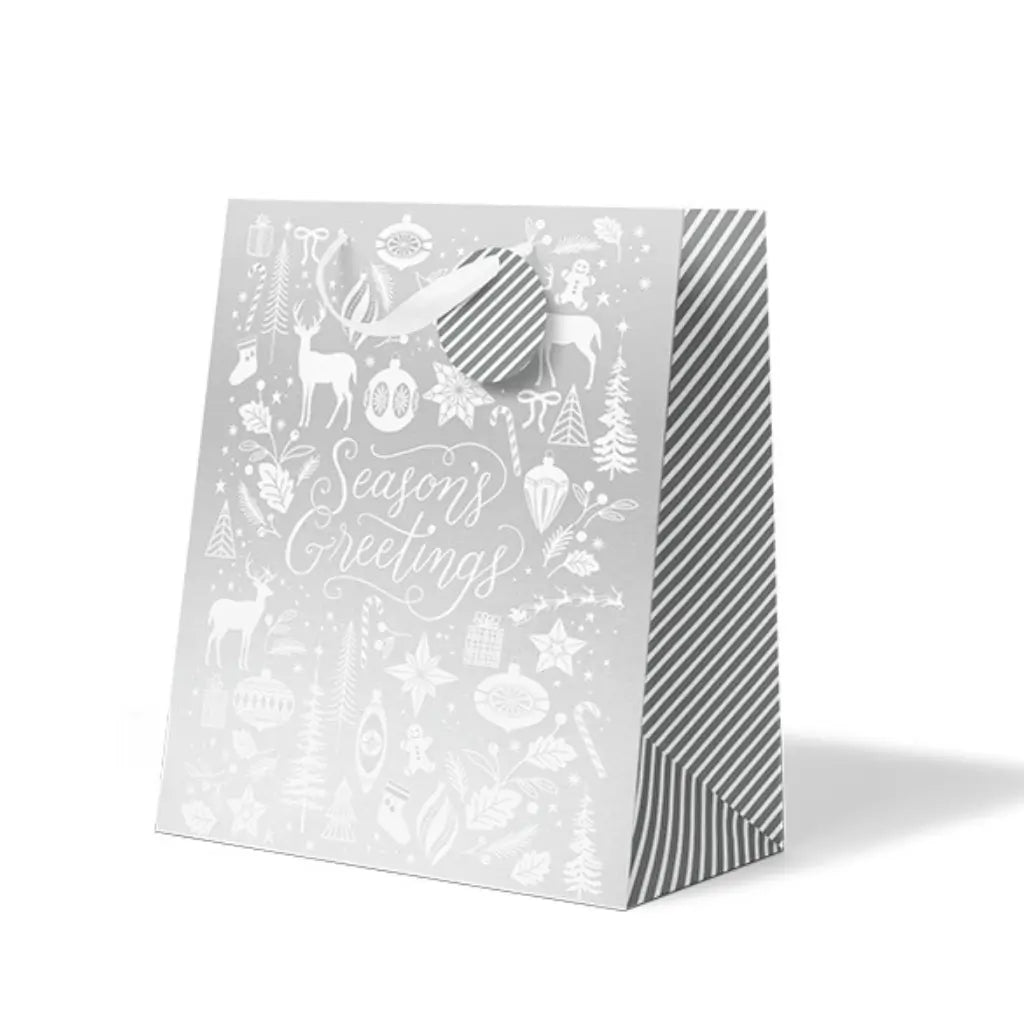 Christmas Large Gift Bag Silver Icons with Season's Greetings