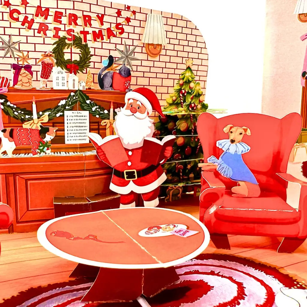 Singing Santa dog and cat 3D Christmas pop-up card