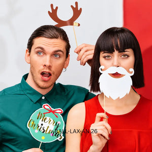 Santa and reindeer festive selfie props on wooden sticks