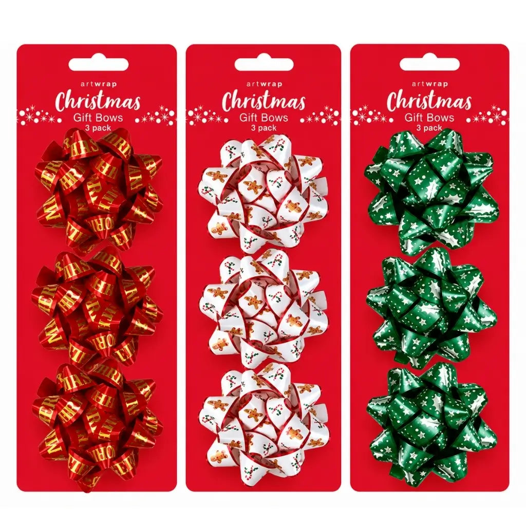 Christmas printed gift bows in assorted festive designs