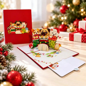 Festive pop-up Christmas card designed for dog lovers