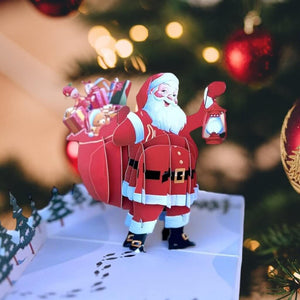 Christmas Santa with Xmas Present Bag 3D Pop Up Card