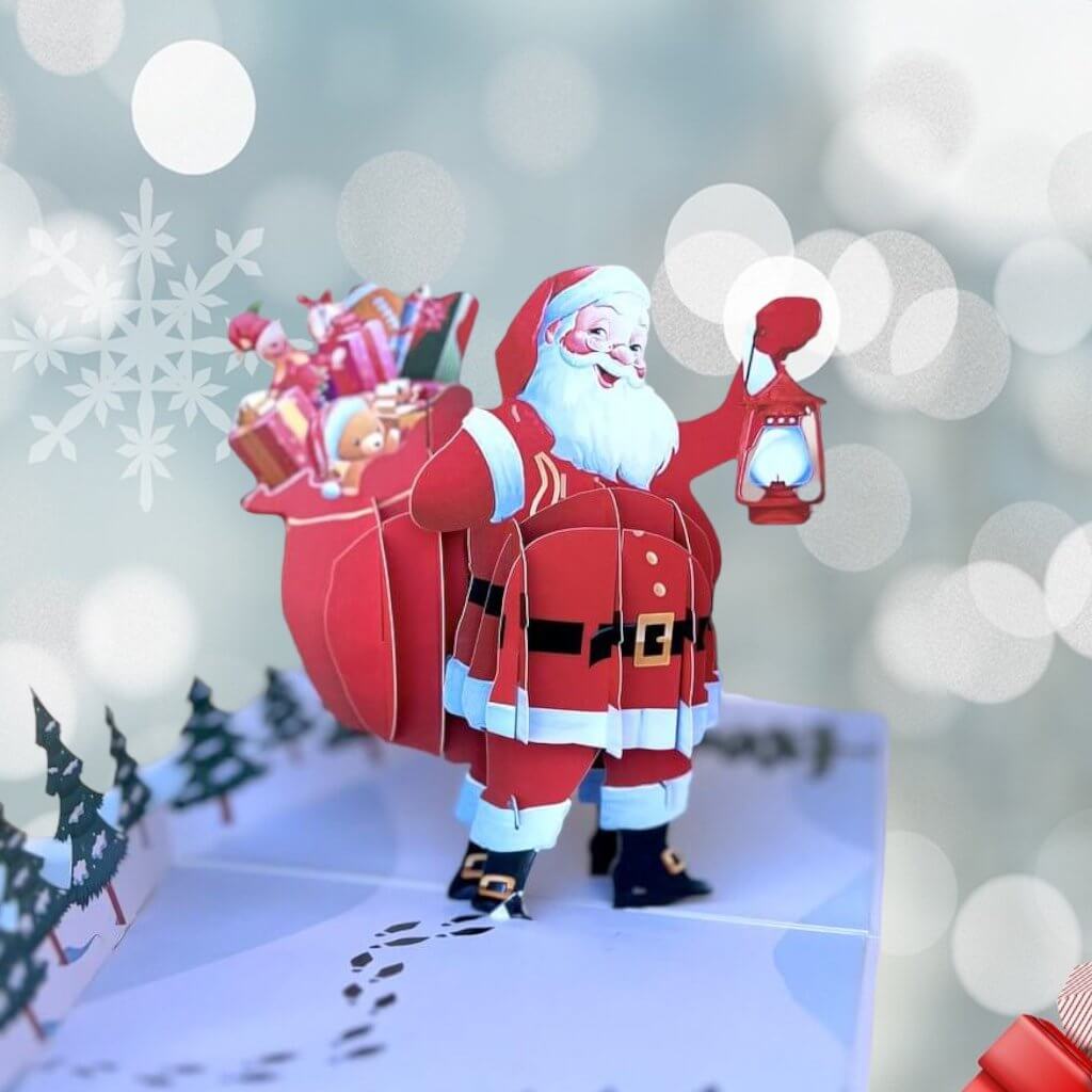 Christmas Santa with Xmas Present Bag 3D Pop Up Card
