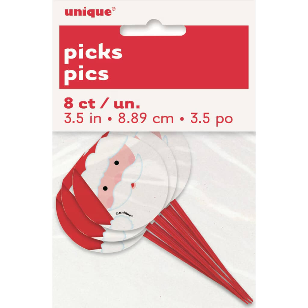 Christmas Santa food picks 9cm 8 pack cupcake toppers