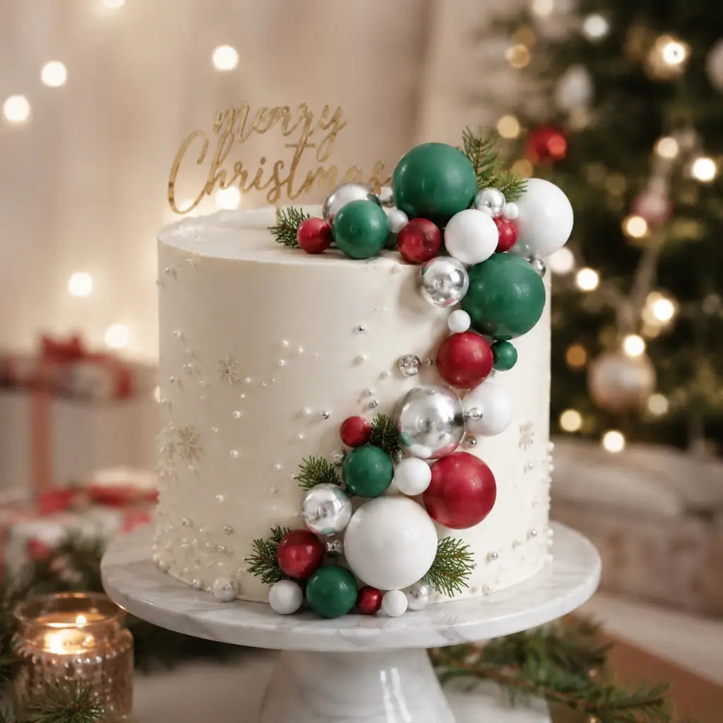 Christmas foam ball toppers for festive cakes