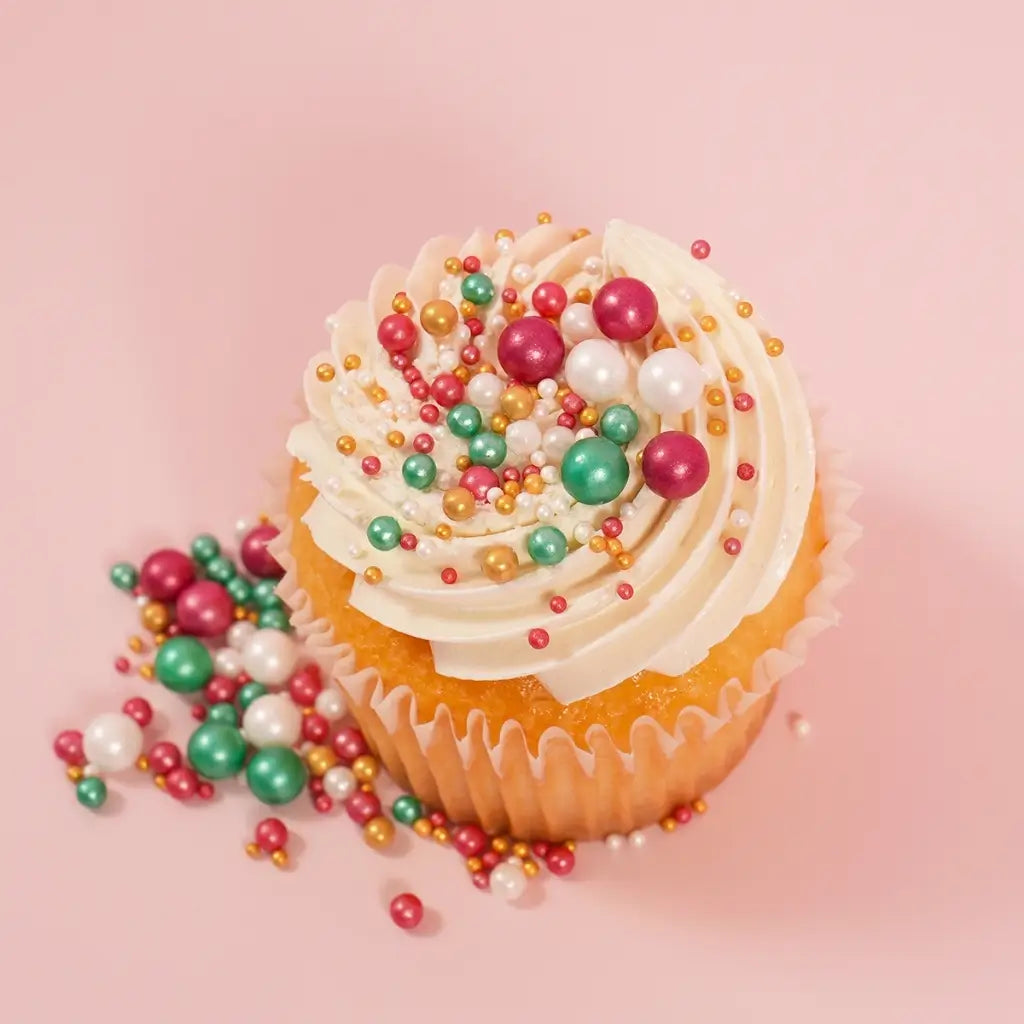 Christmas sprinkles bauble with gold cord and gift tag for Kris Kringle