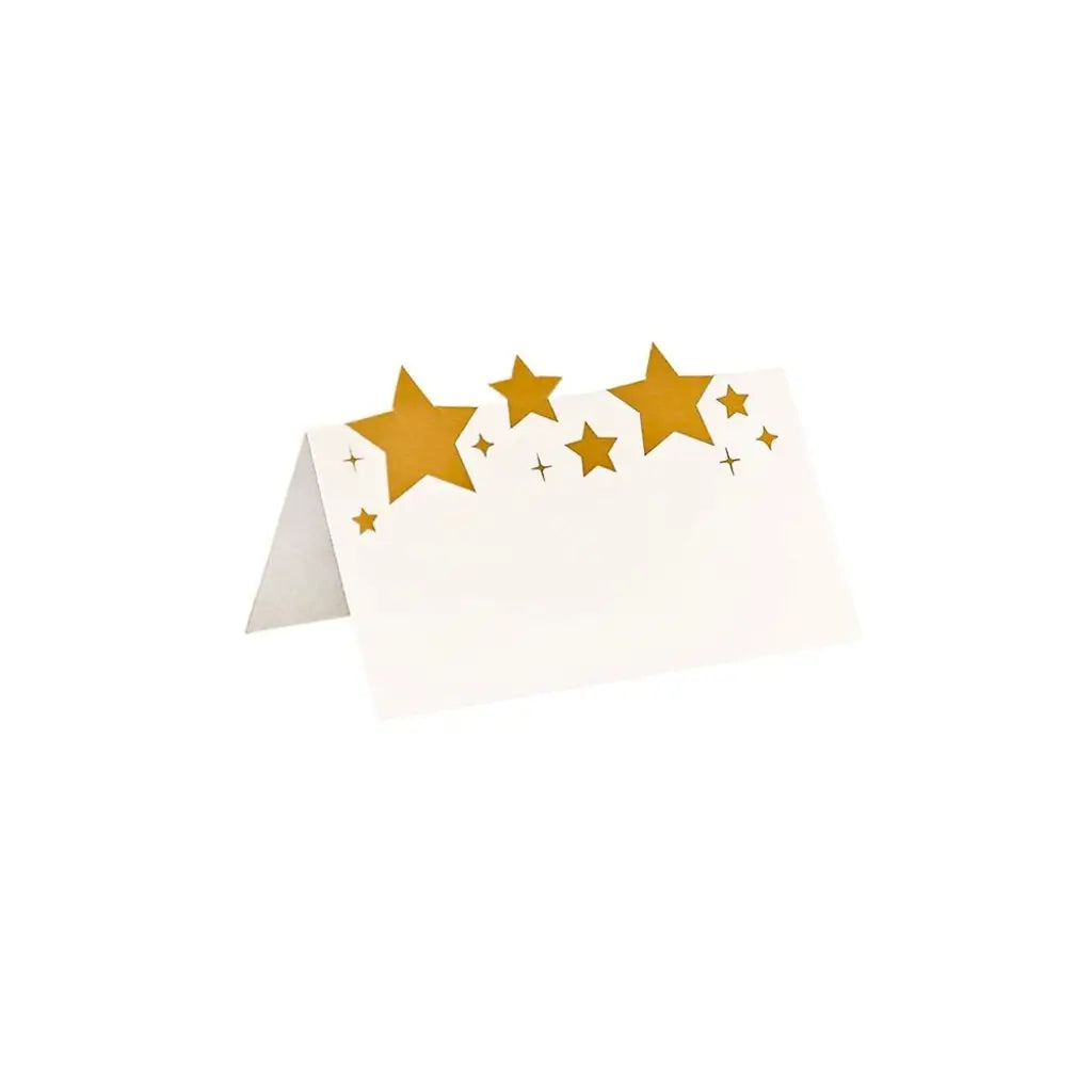 Cosy Christmas white folded place cards with gold foil star design