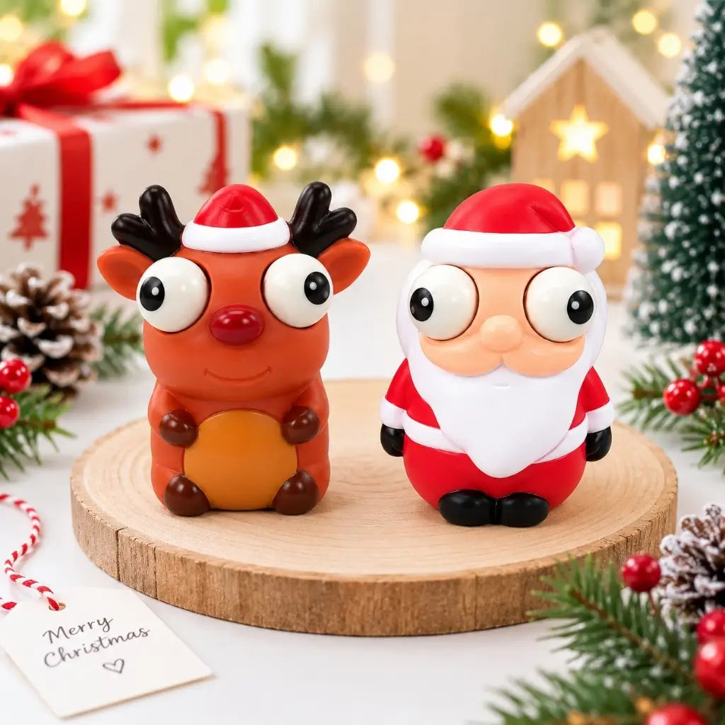 Christmas pop-eye squeeze toys in Santa and reindeer designs