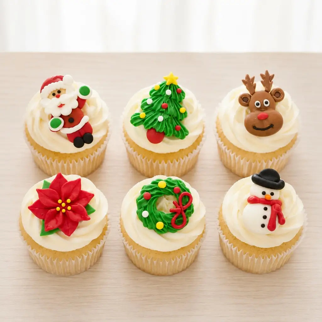 Christmas Sugar Decorations 6 Piece Pack – Santa, Snowman, Wreath &amp; Tree Cake Toppers