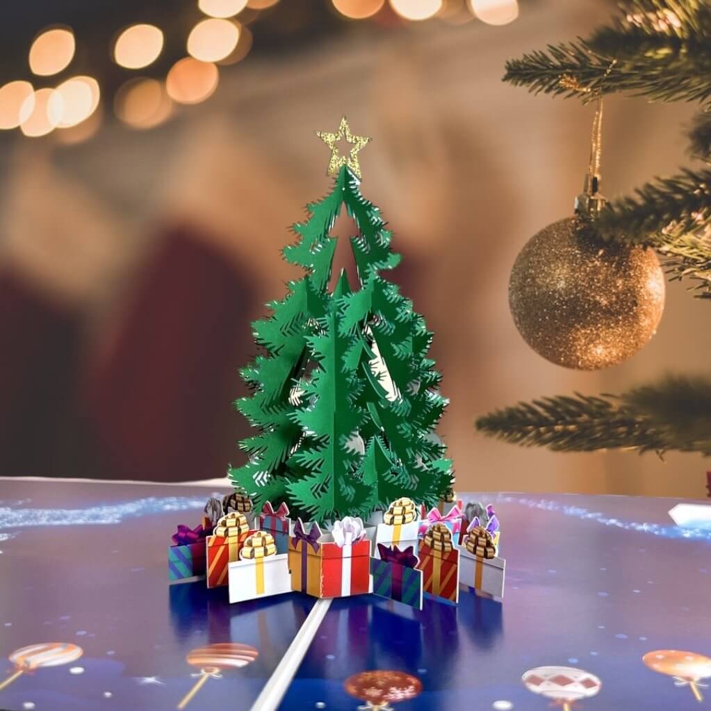 Handmade Christmas Tree with Present Pop Up Greeting Card