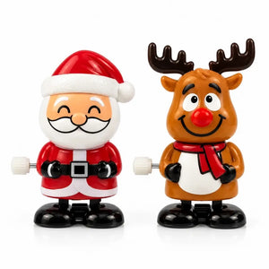 Christmas wind-up walking toys in Santa and red-nosed reindeer designs