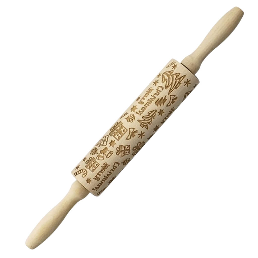 Holiday baking rolling pin for decorative cookies and pastry