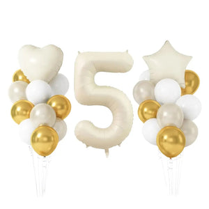 Gold & Sand White Birthday Balloon Bundle 23pk number 5Gold & Cream Birthday Balloon Bundle 23pk number 5