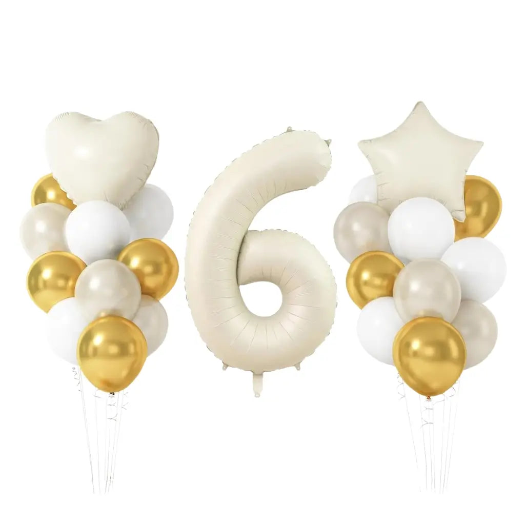 Gold & Sand White Birthday Balloon Bundle 23pk number 6Gold & Cream Birthday Balloon Bundle 23pk number 6