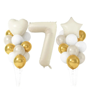 Gold & Sand White Birthday Balloon Bundle 23pk number 7Gold & Cream Birthday Balloon Bundle 23pk number 7