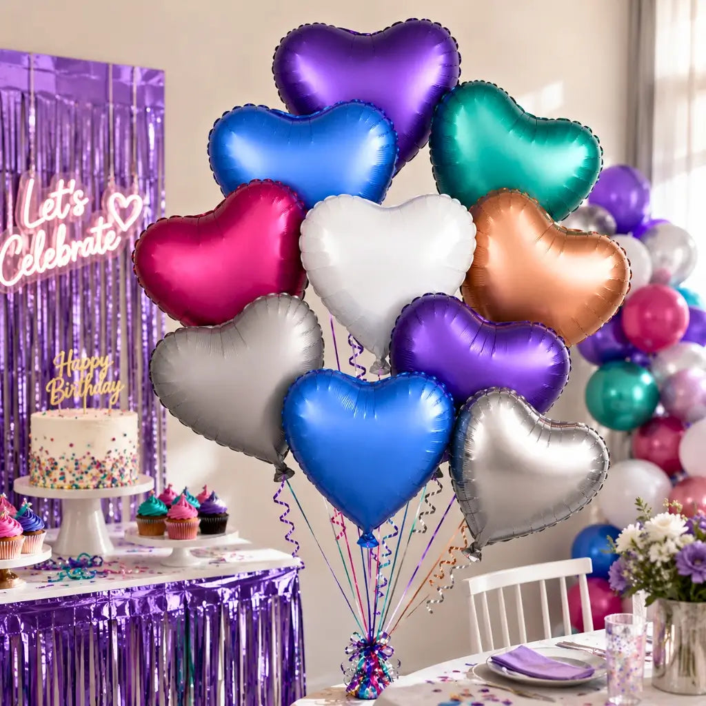 metallic chrome Heart shaped foil balloons decoration